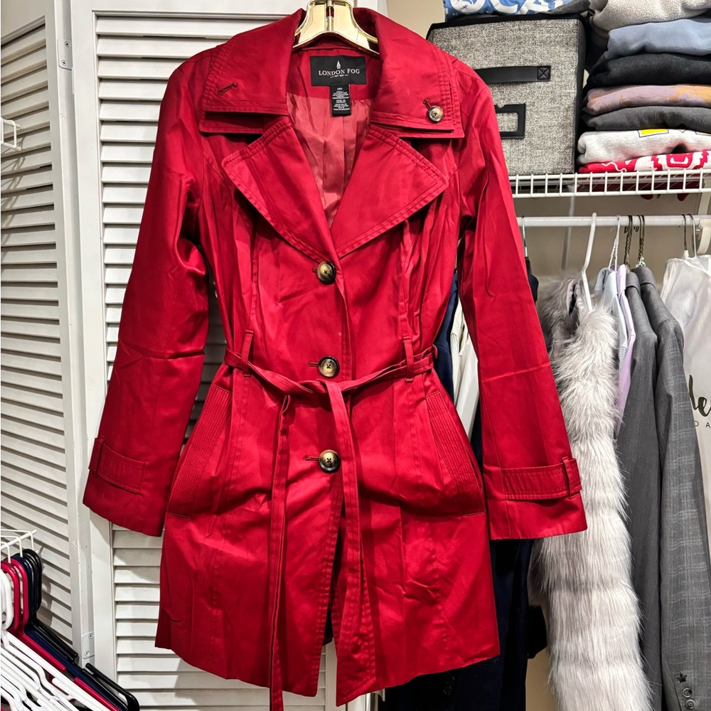 London Fog Women's Vibrant Red Trench Coat